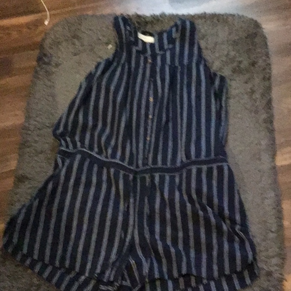 Navy stripe sleeveless shorts romper